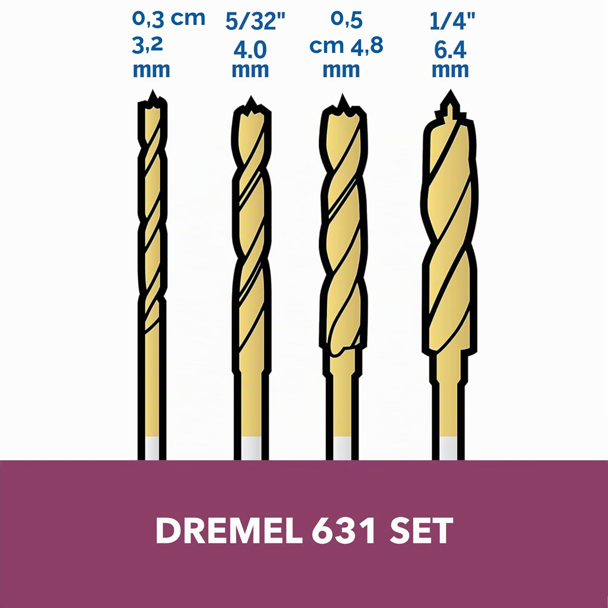 dremel-636-holz-bohrersatz-4-titan-beschichtete-holzbohrer-3-4-5-6-mm-f-r-weich- image 2
