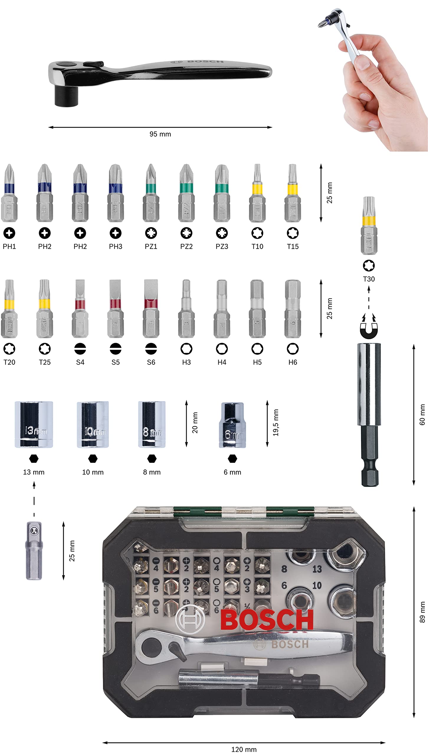 bosch-26-teiliges-schrauberbit-und-ratschen-set-extra-harte-qualit-t-1-4-sechska image 2