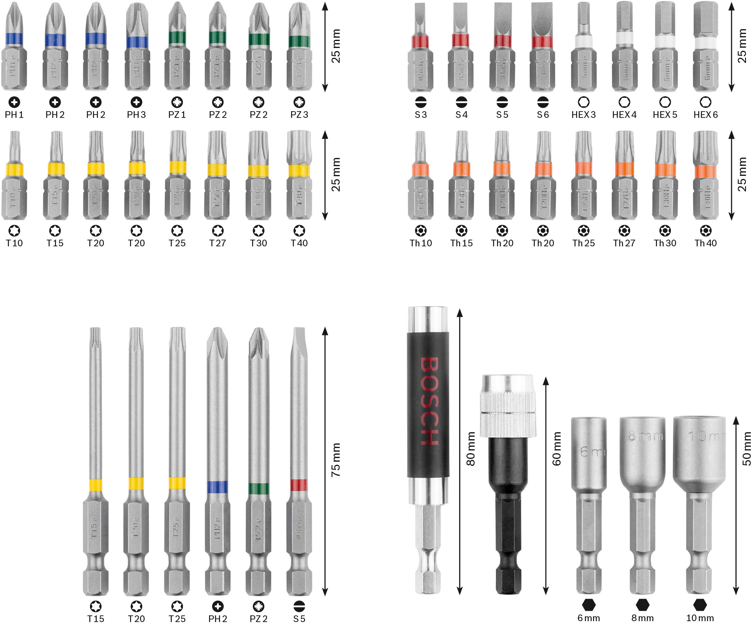 bosch-43-tlg-schrauberbits-und-steckschl-ssel-set-mit-farbcode-bits-torx-stecksc image 2