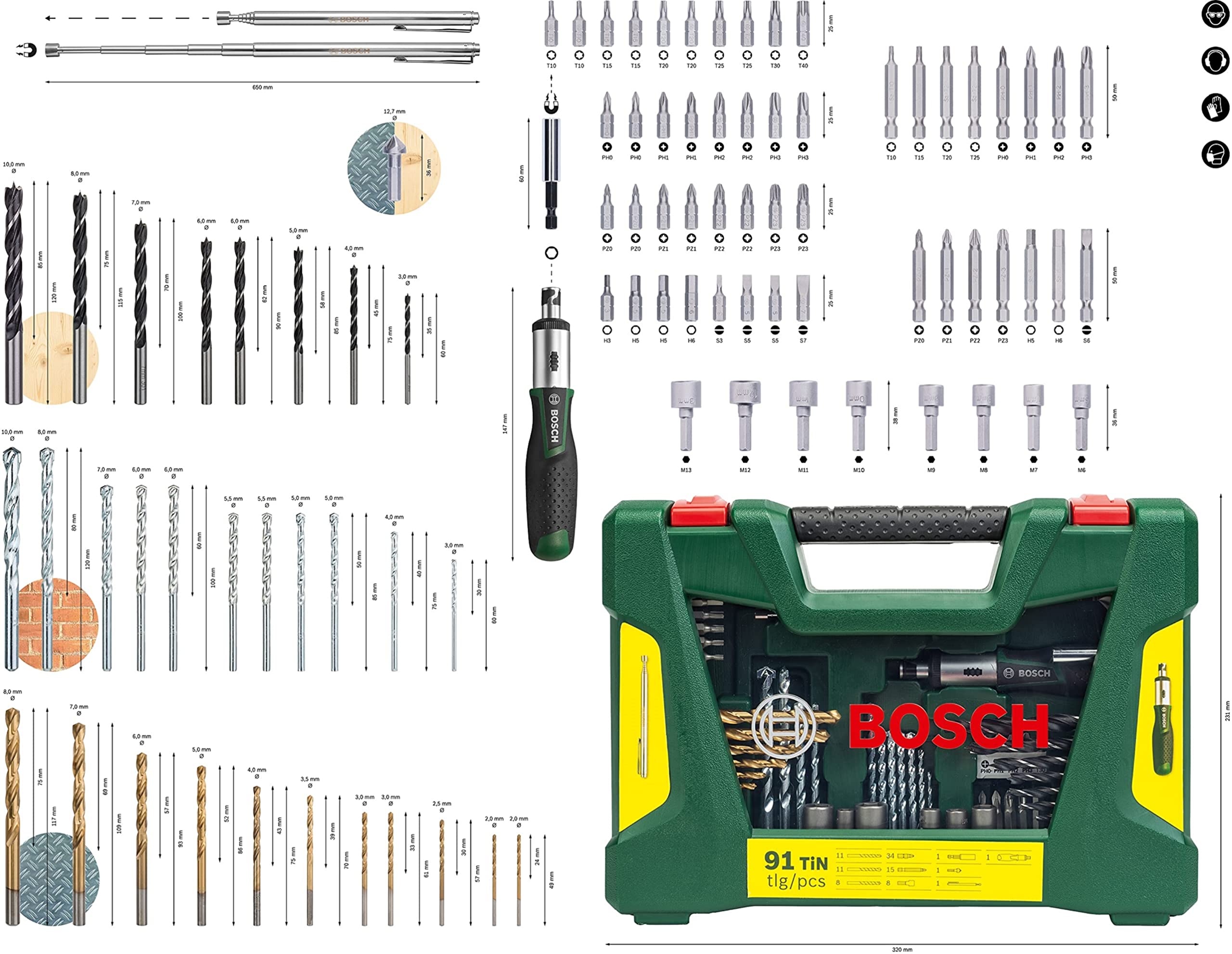 bosch-v-line-91-tlg-titanium-bohrer-und-bit-set-f-r-holz-stein-und-metall-inkl-r image 3