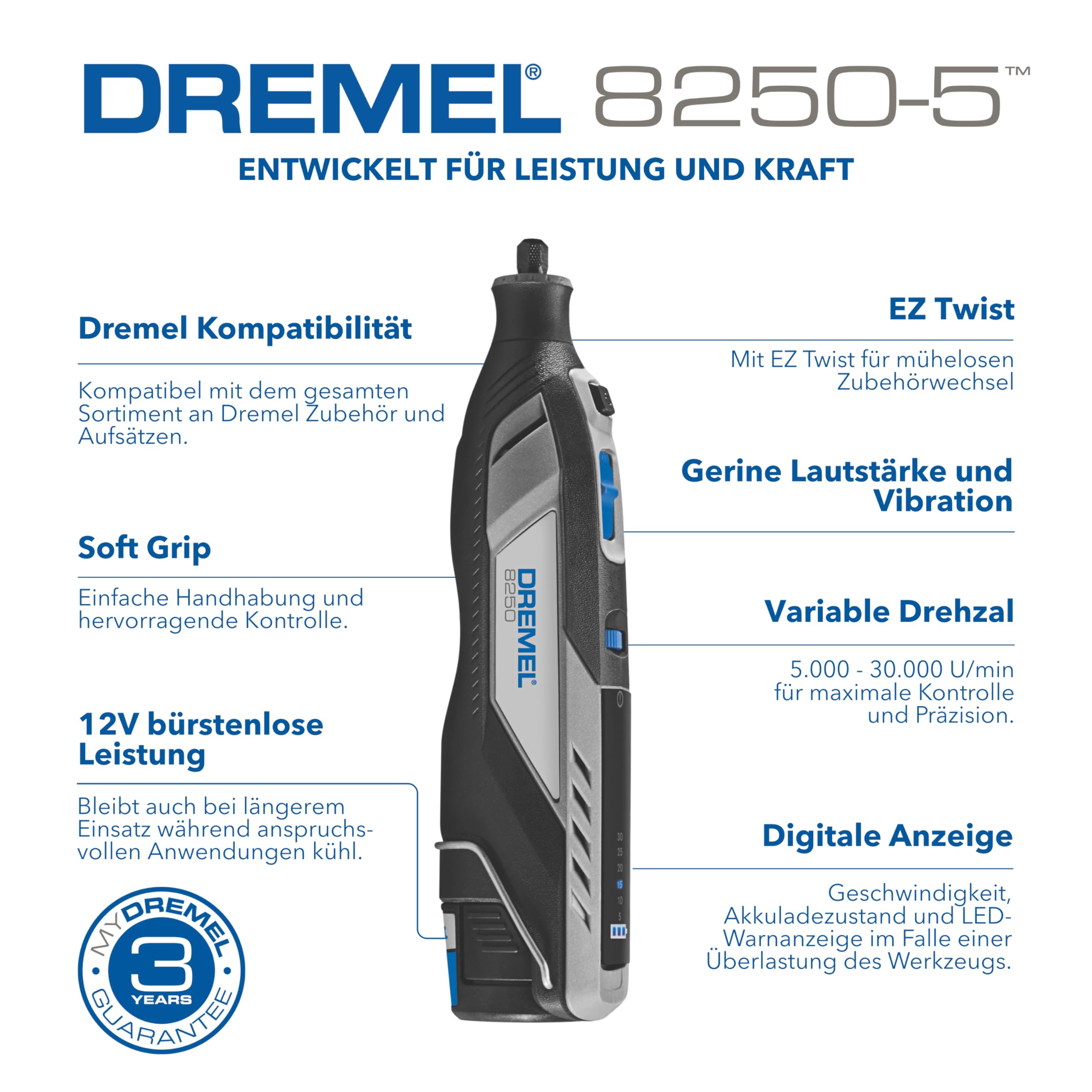 dremel-8250-12v-akku-rotationswerkzeug-b-rstenlos-5-000-30-000-u-min-set-mit-65- image 2
