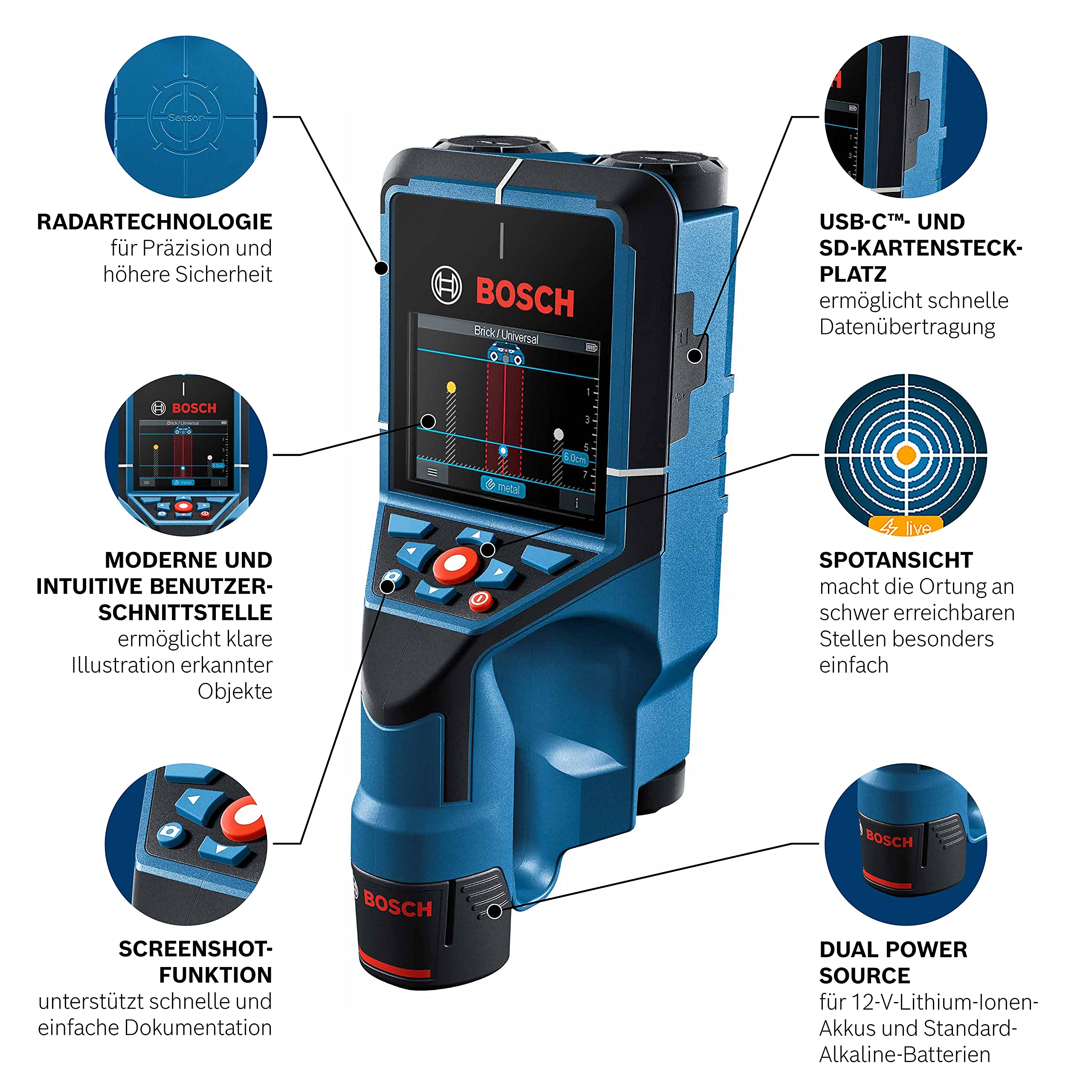 bosch-professional-12v-system-wallscanner-d-tect-200-c-radar-detektor-mit-12-v-a image 2